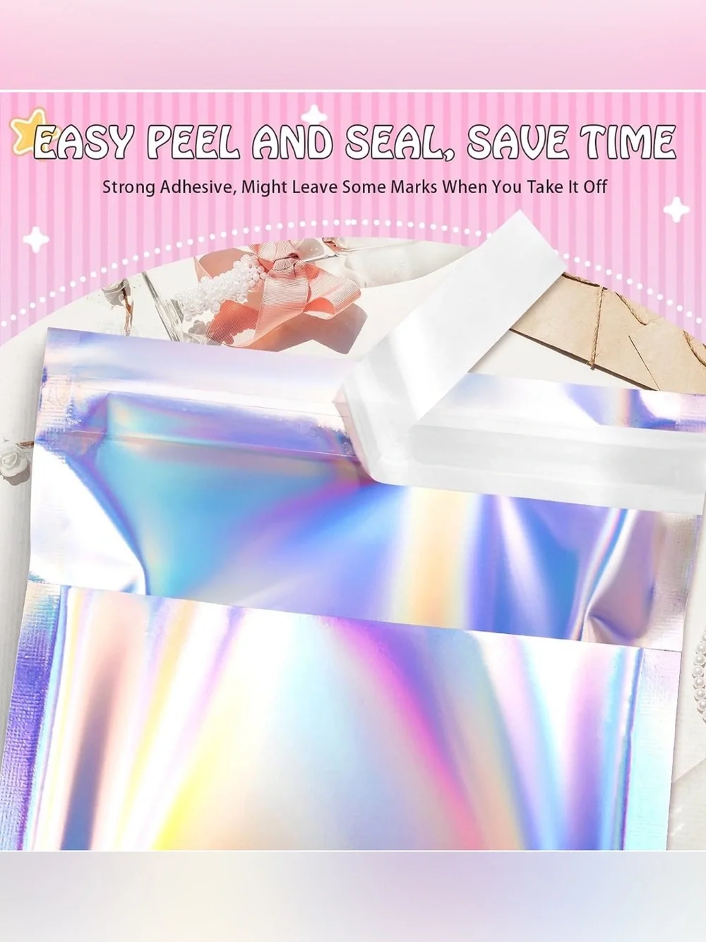 Source Unknown Iridescent Holographic Resealable Bags - Rainbow Silver 25 pack